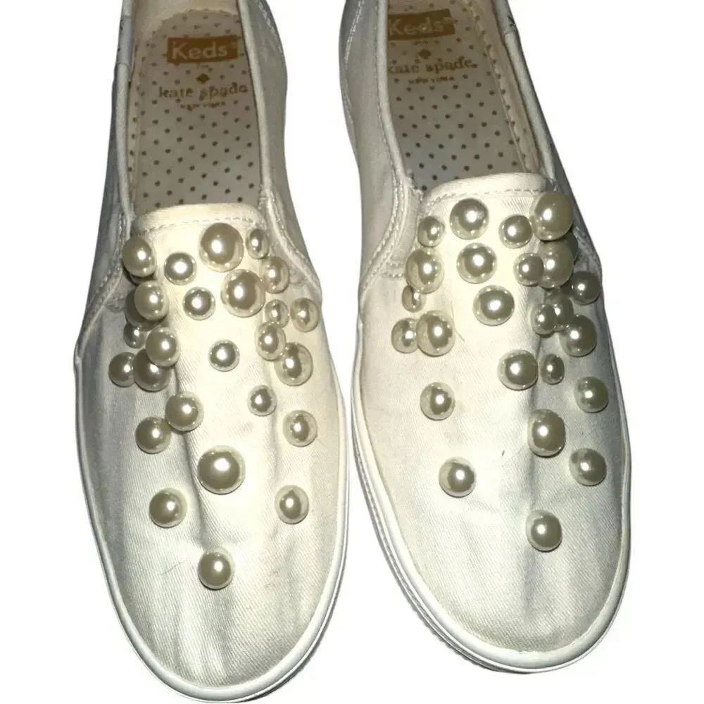 KATE SPADE x Keds Triple Decker Pearl Bridal Slip On Platform Shoes
